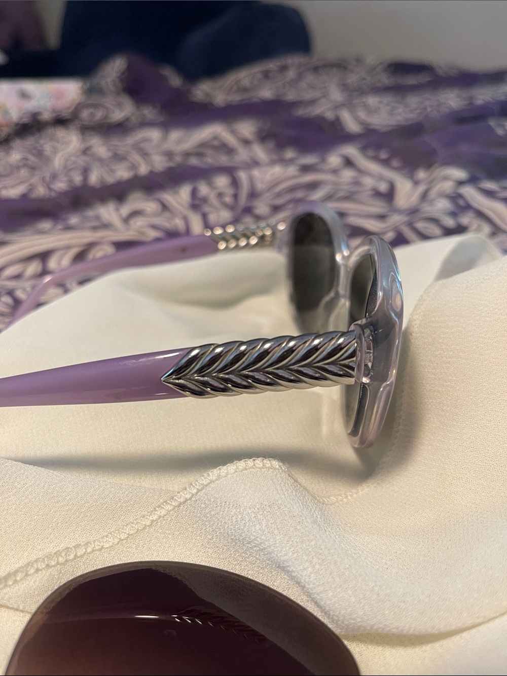 David Yurman Lavender Rim Oval Sunglasses with Dark Lenses - Picture 3 of 4